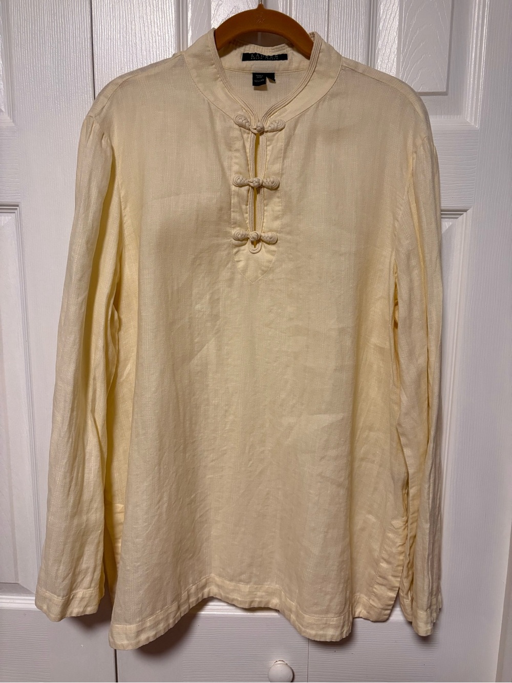 Ralph Lauren 100% Linen Cream Mandarin Collar Shirt